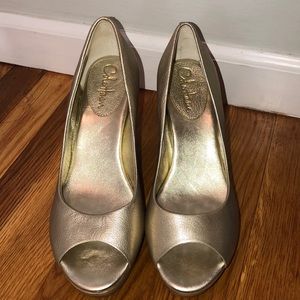 Gold Cole Haan Wedges